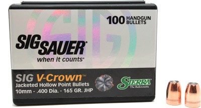 Sierra Bullets 10mm .400 - 165gr Jhp Sig V-crown 100ct