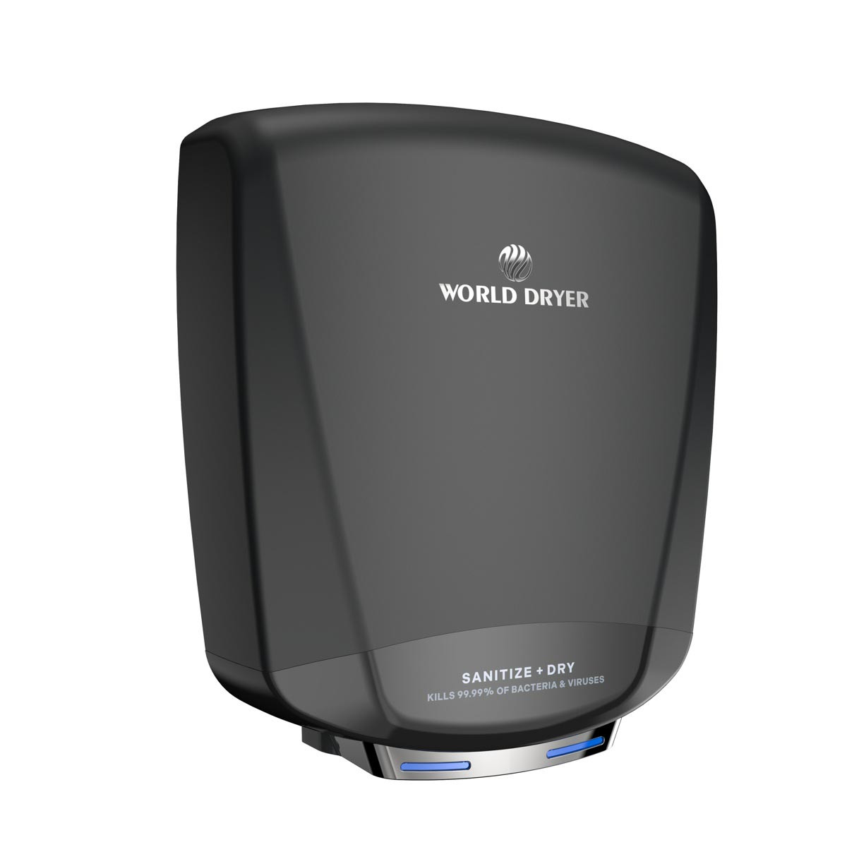 Sanitizing hand dryer disinfects hands while drying them.