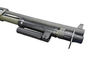 Folding vertical foregrip for Remington 870 shotgun, made from 4140 steel with Graphite Black Cerakote finish. Folding vertical foregrip for Remington 870 shotgun, made from 4140 steel with Graphite Black Cerakote finish.