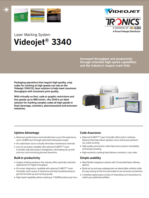 Tronics Videojet 3340 Laser Marking System Flyer_aus