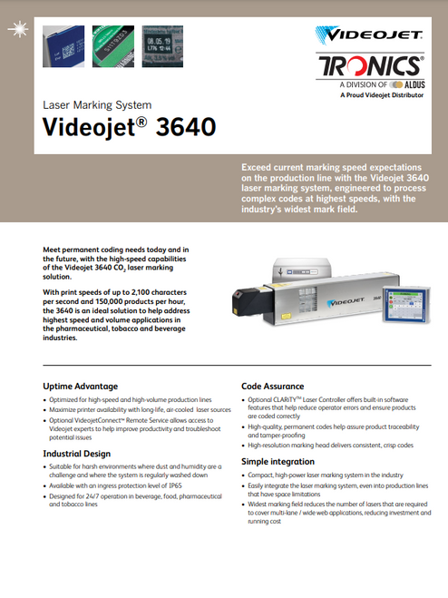 Tronics Videojet 3640 Laser Marking System Flyer_aus