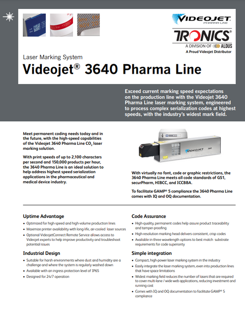 Tronics Videojet 3640 Pharma Line Laser Marking System Flyer_aus