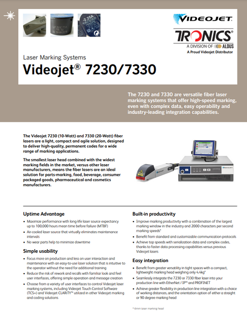 Tronics Videojet 7230 7330 Laser Marking System Flyer_aus