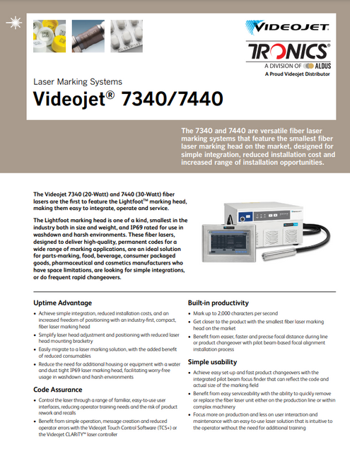 Tronics Videojet 7340 and 7440 Laser Marking System Flyer_aus