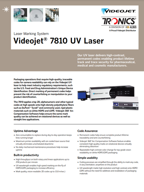 Tronics Videojet 7810 UV Laser Marking System Flyer_aus