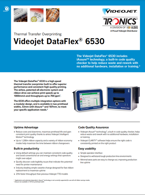 Tronics Videojet DataFlex 6530 Thermal Transfer Overprinting (TTO) Flyer_aus