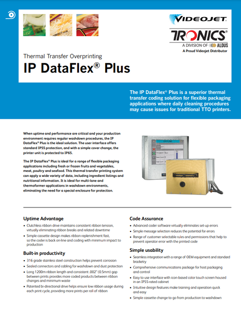Tronics Videojet IP DataFlex Plus Thermal Transfer Overprinting (TTO) Flyer_aus