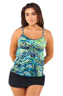 Triple Tier Tankini Top - Emerald Reef