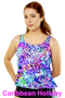 Mastectomy Blouson Tankini Top - Caribbean Holiday, Size 30W