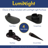 Four base styles available for LumiNight lights. Heart, Triangle, Tree, Ground Stake.