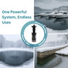 ArcticLine de-icer shown in a collage demonstrating uses for docks, marinas, ponds, lakes, and shoreline protection during winter.