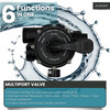  multiport valve combines six functions in one: backwash, recirculate, rinse, filter, waste, and close settings, offering durable construction and smooth operation for complete pond filter control