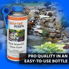 Half Off Ponds Black Waterfall Straw Foam product bottle with blue cap and orange label displayed in front of a waterfall and pond scene, with text reading 'Pro Quality in an Easy-to-Use Bottle.