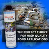 Half Off Ponds Black Waterfall Sun Foam product bottle with white label and Half Off Ponds branding displayed in front of a waterfall and pond landscape, with text reading 'The Perfect Choice for High Quality Pond Applications.