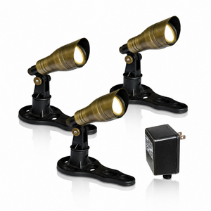 LumiNight Pond and Landscape Lighting - (3) Brass 3-Watt Spotlight Kit with Photocell and Transformer