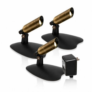 LumiNight Pond and Landscape Lighting - (3) Brass 1-Watt Mini Spotlight Kit with Photocell and Transformer