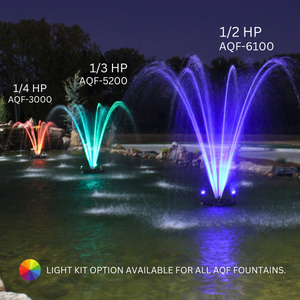 1/2 HP Floating Fountain - 6,100 GPH Submersible Pump - 100 ft Cord - 9 Spray Patterns, Color-Changing LED Lights & Control Box