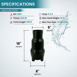 Aqua Pulse 15,000 GPH (1 HP) Hybrid Drive Submersible Energy Efficient Pond Pump with 100 ft Cord & Quick Disconnect