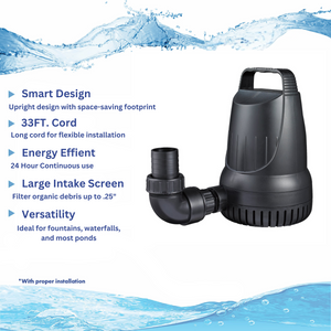 Refurbished Manta 2,100 GPH Submersible Waterfall Pump – Magnetic Drive Pond Pump with 30' Cord