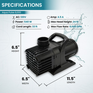 Refurbished Aqua Pulse 8,000 GPH (0.75 HP) Hybrid Drive Submersible Energy Efficient Pond Pump with 33 ft Cord