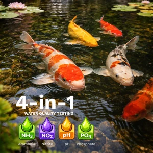 4-in-1 Pond Water Testing Kit – 215 Tests | pH, Ammonia, Nitrite & Phosphate