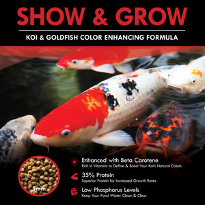 Show & Grow koi and goldfish color enhancing food with 35% protein and beta carotene