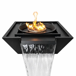 Element Cascade 27.5" Steel Black Square Fire and Water Spillway Bowl for Pool and Pond No Pump