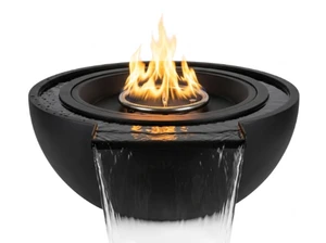 Element Cascade 27.5" Steel Black Round Fire and Water Spillway Bowl for Pool and Pond With Pump