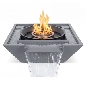 Element Cascade 27.5" Steel Grey Square Fire and Water Spillway Bowl for Pool and Pond No Pump