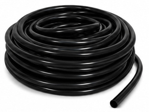 Coil of weighted black vinyl airline tubing for pond aeration