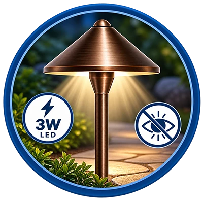 3-watt LED path light with glare-free dome shade
