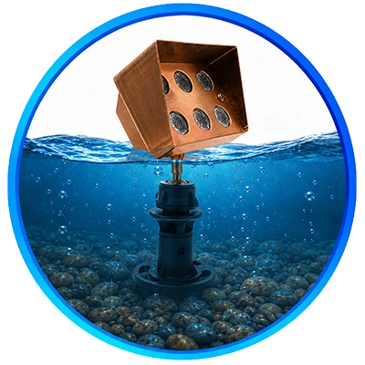 Submersible bronze flood light in pond