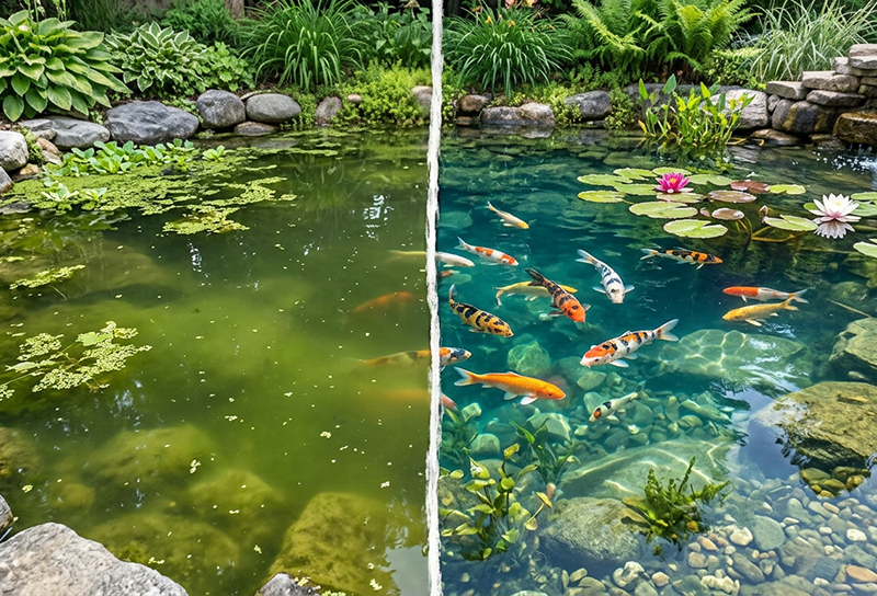 Ionic mineral clarifier working in pond water