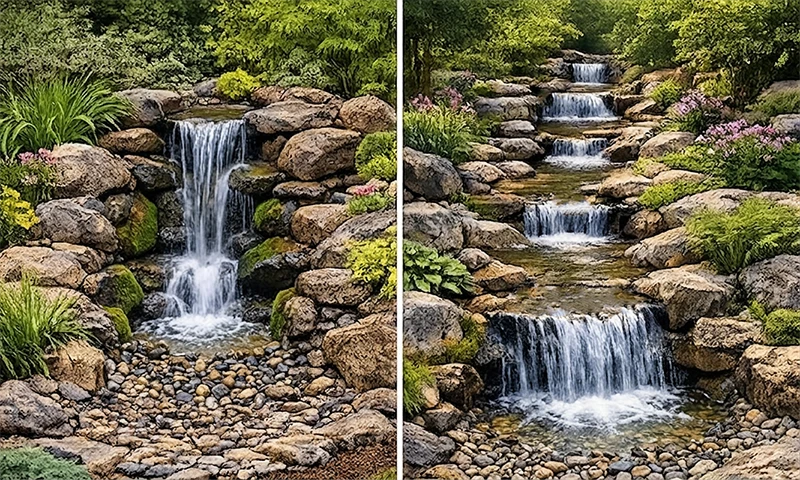 Pond free waterfall example