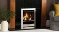 Gazco Logic HE Logs - Conventional Flue Gas Fire - Complete Front / Log Fuel Bed / Tempo Front in Brushed Stainless Steel