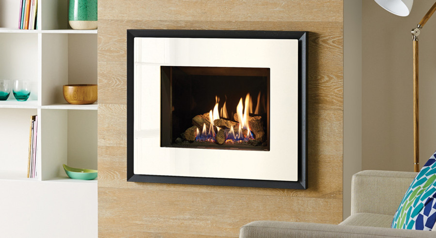 Gazco Riva2 500 - Balanced Flue Gas Fire / Evoke Glass / Black Glass Interior Linings