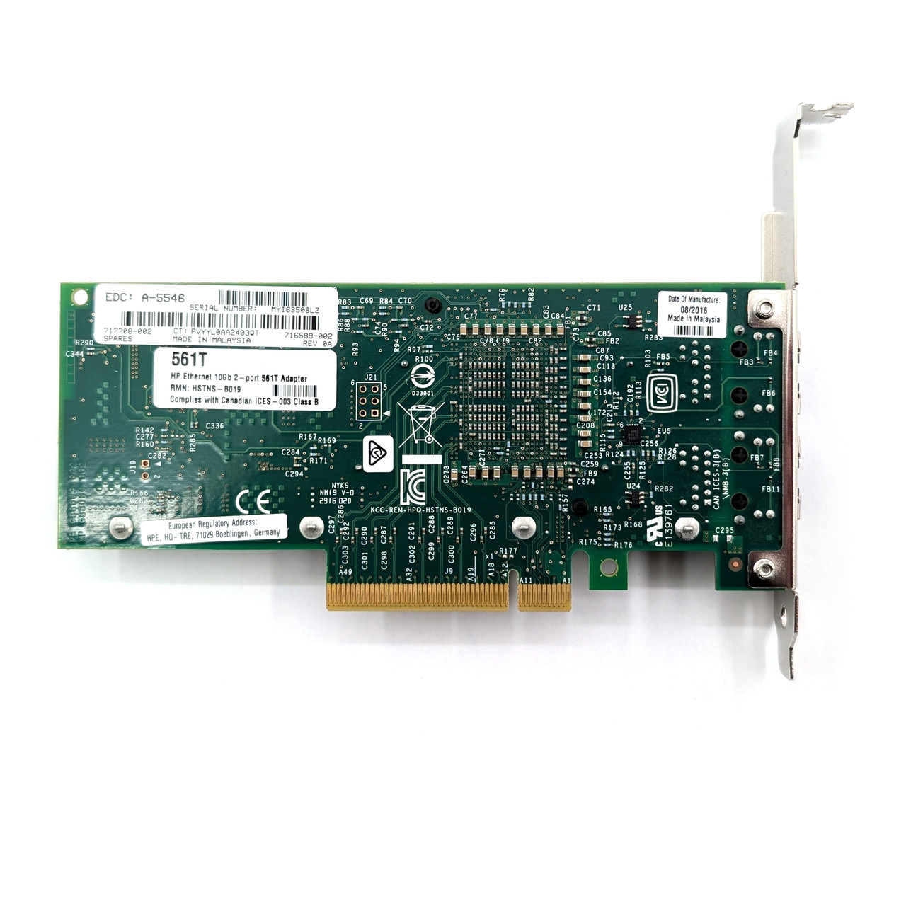 HP 561T Dual Port RJ-45 10GB NIC PCIe x8 Network Card (716589-002