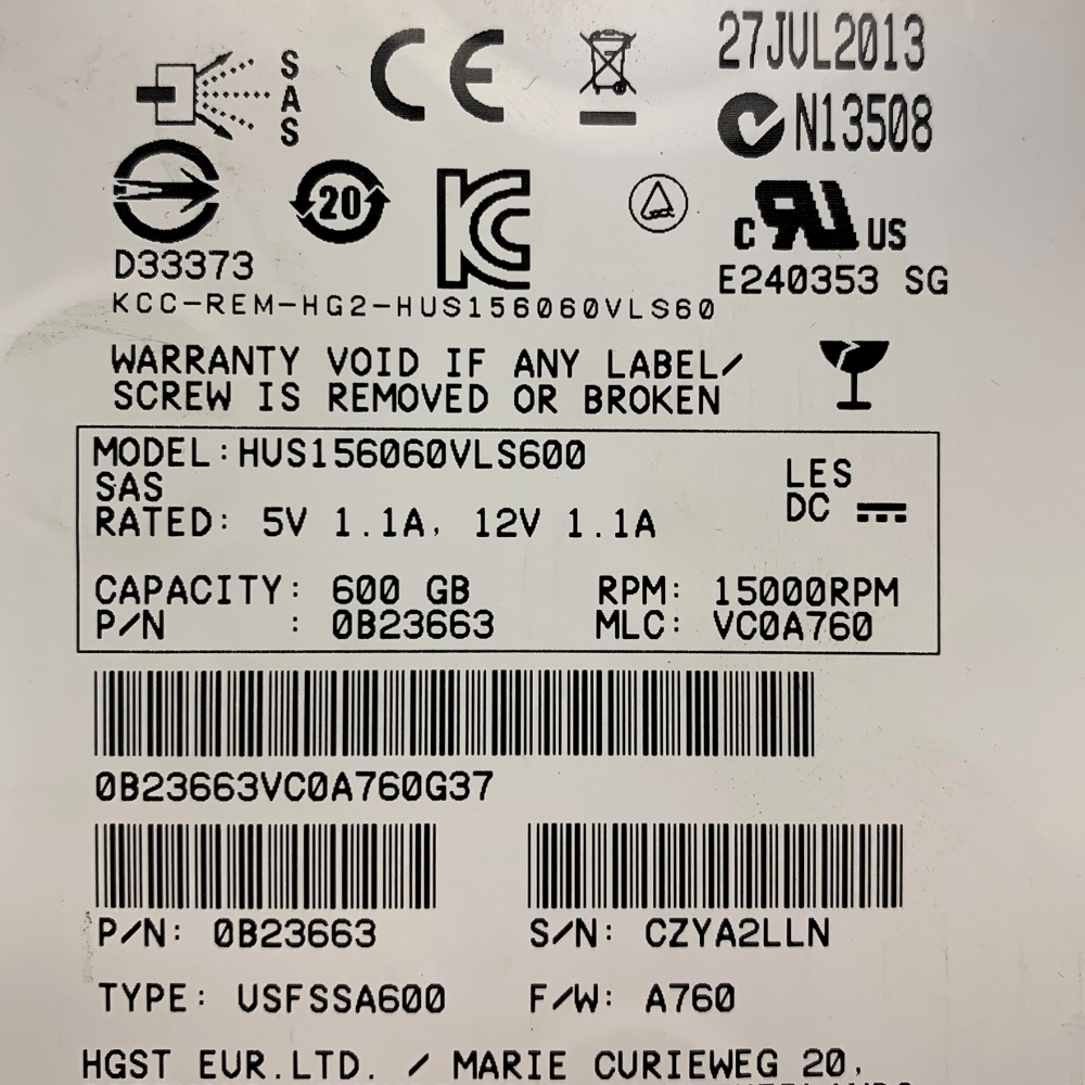 Hitachi - USFSSA600 - 600GB - SAS - 15K - 6GB/s - 3.5