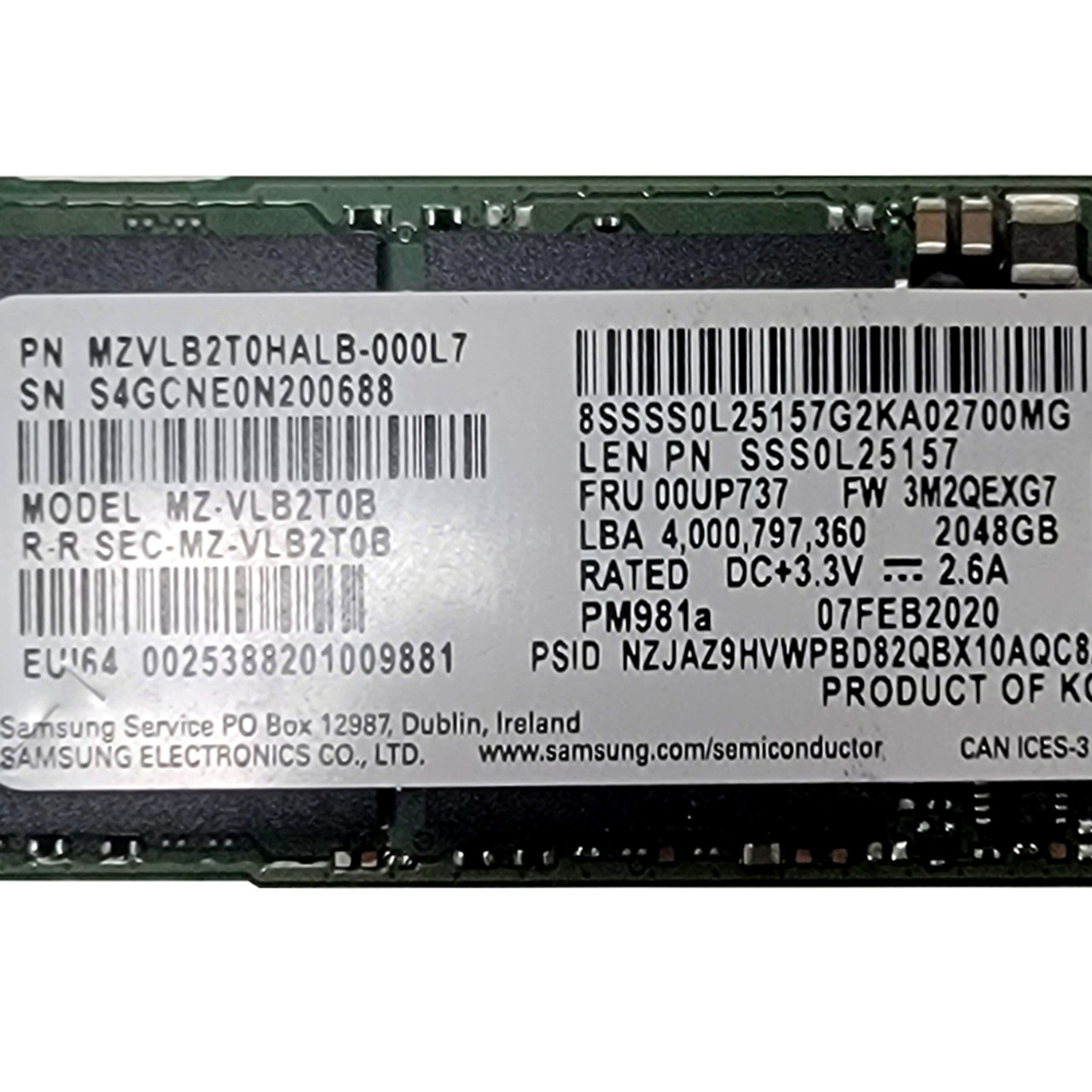 Lenovo Samsung - 2TB - M.2 2280 NVMe SSD - 6GB/s - (00UP737)