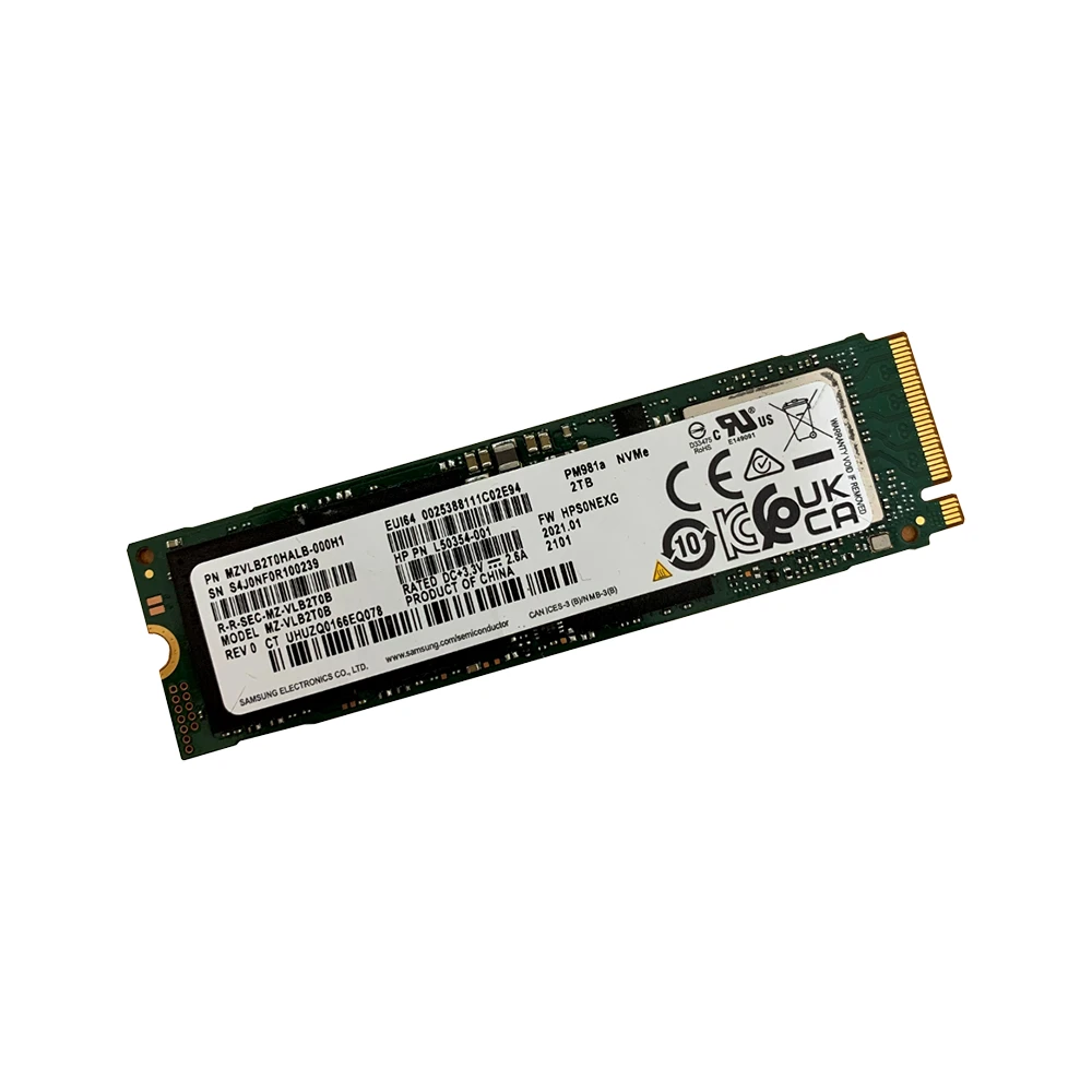 美品 正常動作品 Samsung nvme 2TB PM981a Samsung - PM981a - 2TB - M.2 2280 NVMe SSD - 6GB/s - (L50354-001)