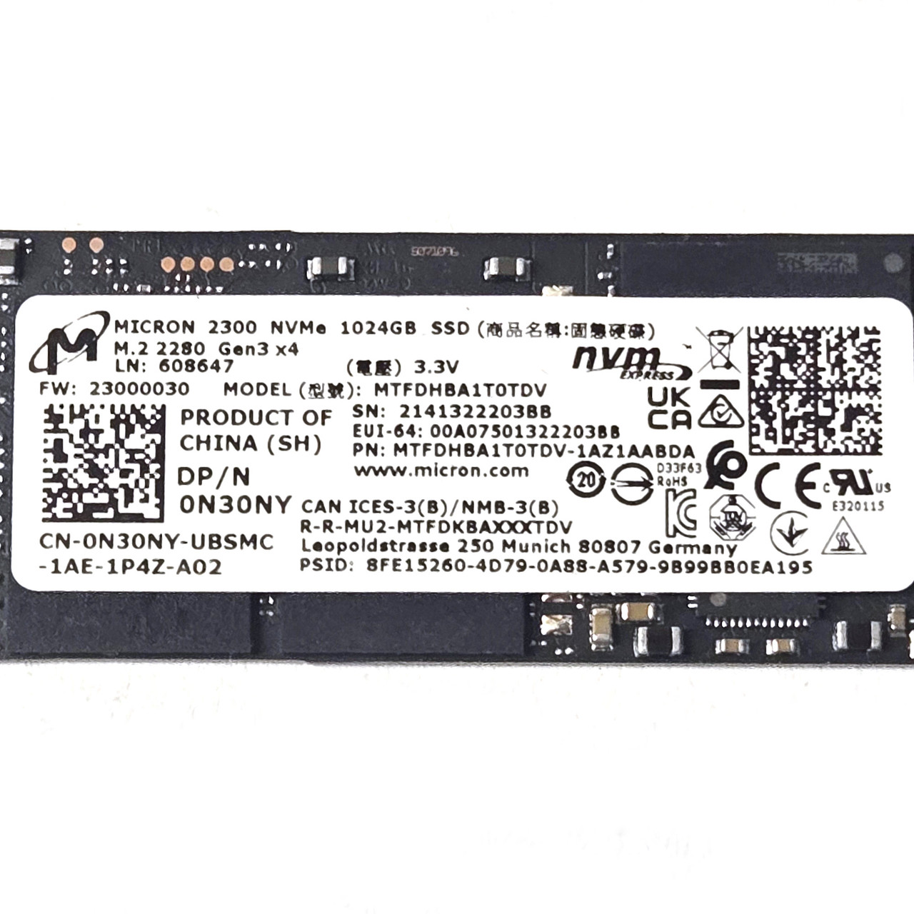 Dell - Micron 1TB PCIe Gen3 x4 NVMe M.2 SSD 2300 MTFDHBA1T0TDV