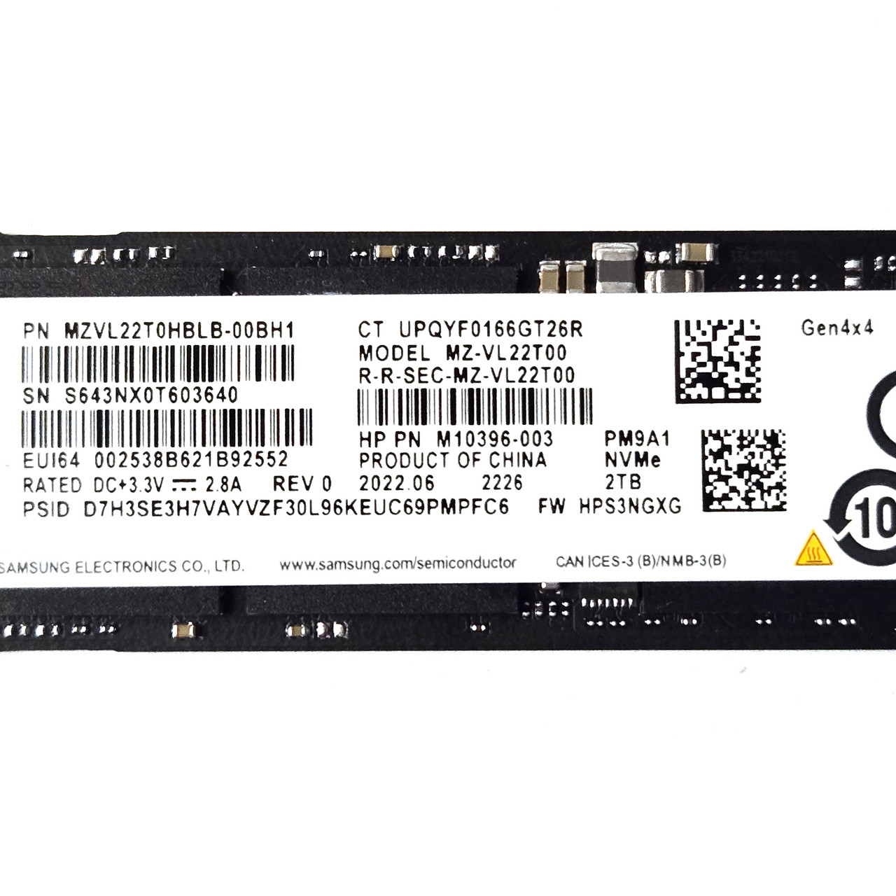 HP - Samsung MZ-VL22T00 PM9A1 - 2TB NVMe 2280 M.2 PCIe Gen4x4 SSD