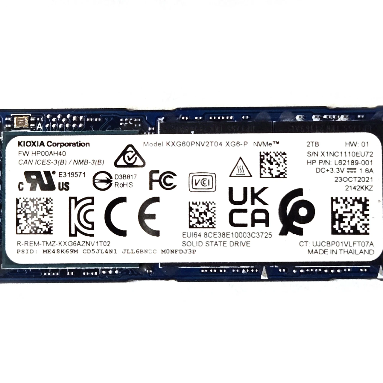 HP - KIOXIA KXG60PNV2T04 XG6-P - 2TB NVMe 2280 M.2 PCIe Gen3x4 SSD