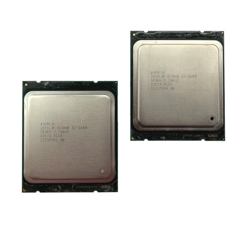 2x Intel Xeon E5-2680 Processors - 2.70 GHz - 8 Cores Each - 16 Threads Each - LGA2011 - 1600 MHz - SR0KH - Used