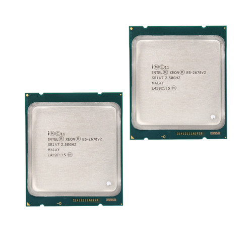 2x Intel Xeon E5-2670 v2 Processors - 2.50 GHz - 10 Cores Each - 20 Threads Each - LGA2011 - 1866 MHz - SR1A7 - Used