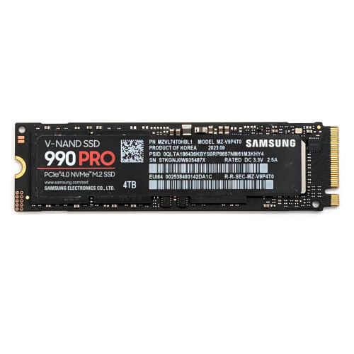 Front View Samsung 990 PRO MZ-V9P4T0 MZVL74T0HBL1 4TB PCIe 4.0 NVMe M.2 2280 SSD