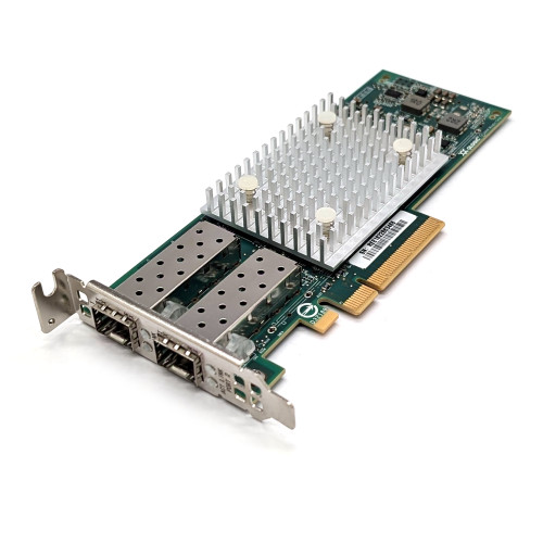 3/4 View Dell 807N9 Qlogic QL41112HLCU-DE Dual Port SFP+ 10Gb Fibre Channel HBA Low Profile