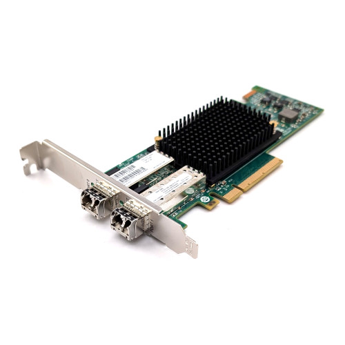 3/4 View HP 719212-001 SN1100E 16Gb 2-Port HBA Card High Profile w/ 2x E7Y09A 793443-001