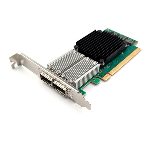3/4 View Mellanox CX556A ConnectX-5 EDR+ 100GbE 2x QSFP+ Network Adapter High Profile