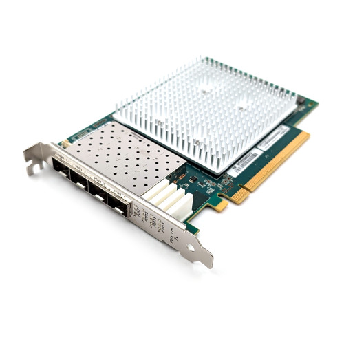 3/4 View QLogic QLE2764 Quad Port 32GB SFP+ FC PCIe HBA High Profile Card BK3210403-01